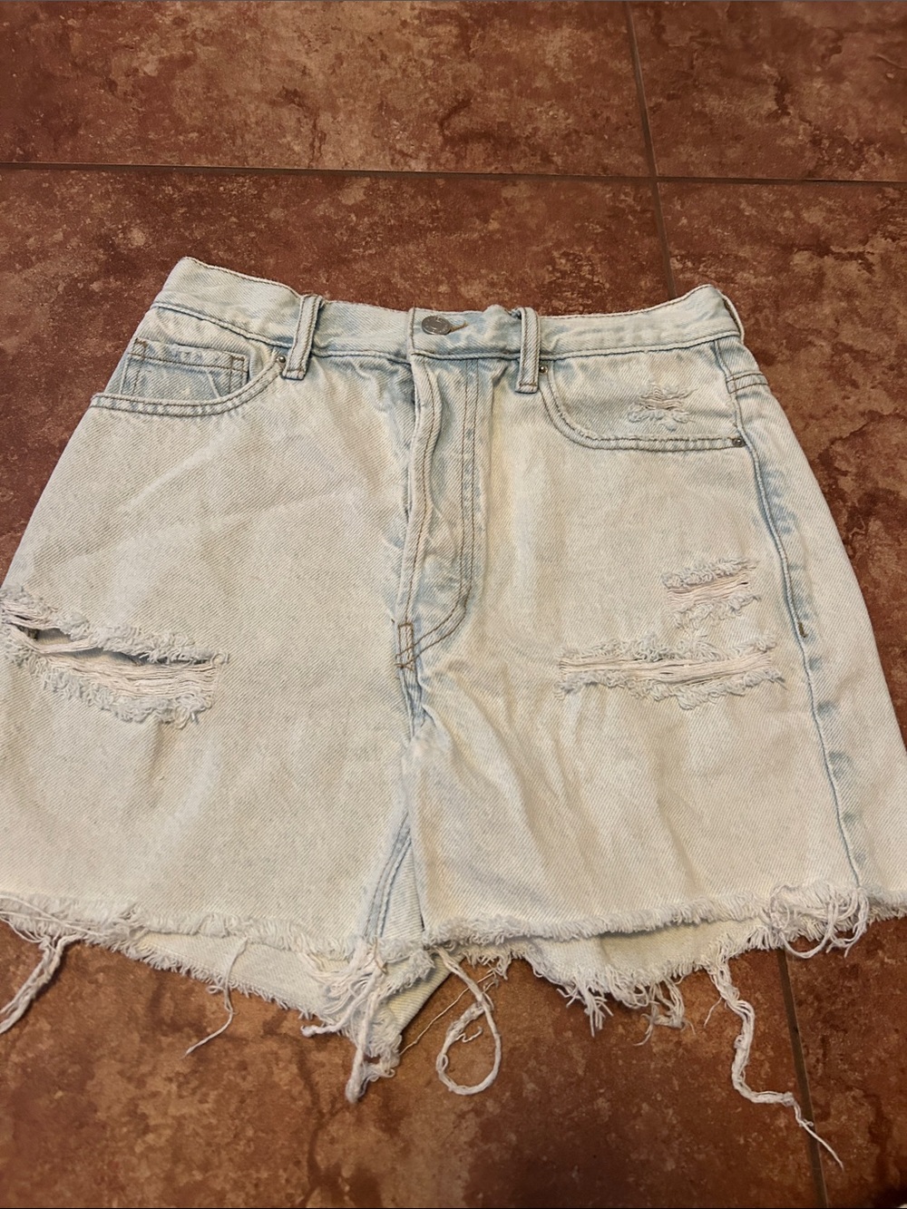 PacSun Light Blue Frayed Denim Shorts